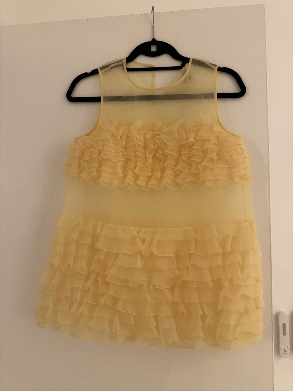 STAUD Yellow Ruffle Sheer Top